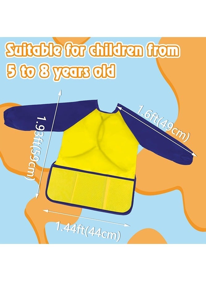 نيمبوت مريلة الرسم للفنانين الصغار مضادة للماء وبأكمامٍ طويلة,مريلة رسم مضادة للماء طراز,مريلة أطفال مقاومة للماء برسومات فنية وأكمام طويلة مع جيوب للأطفال بعمر 5-8 سنوات للرسم واللعب بالصلصال والطين والعجين والطبخ والحرف اليدوية والتجارب المعملية، أصفر/أزرق - Image 2